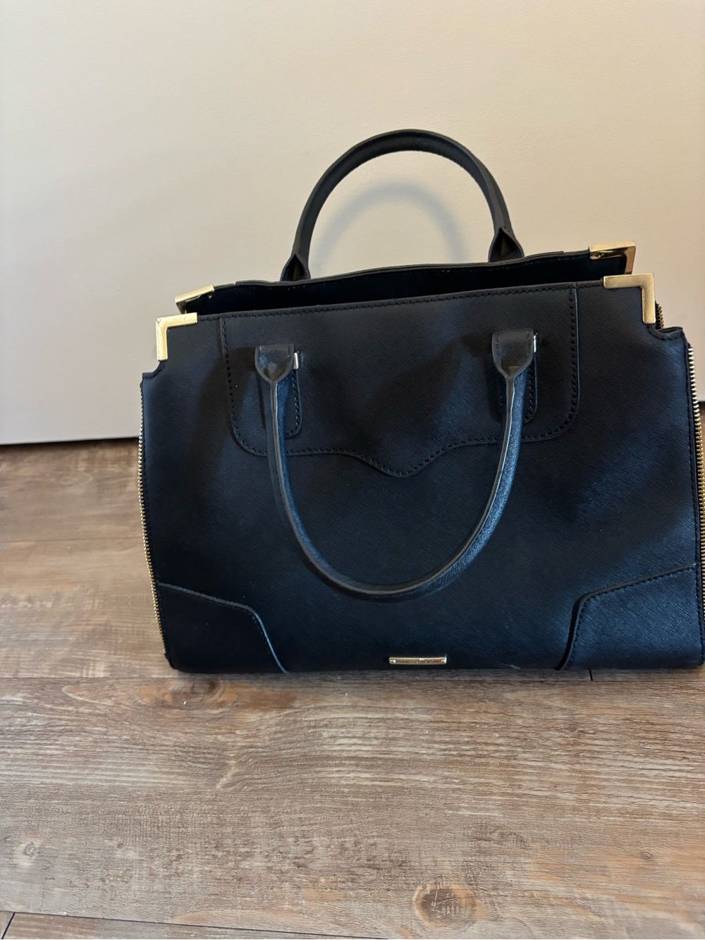 Black Structured Women's Bag with Gold Accents